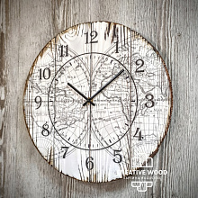Панно в стиле Ретро Creative Wood Часы Карта Мира