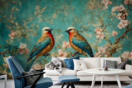 Фотообои в интерьере артикул AG-CB-005, Chinoiserie birds, Design Studio 3D